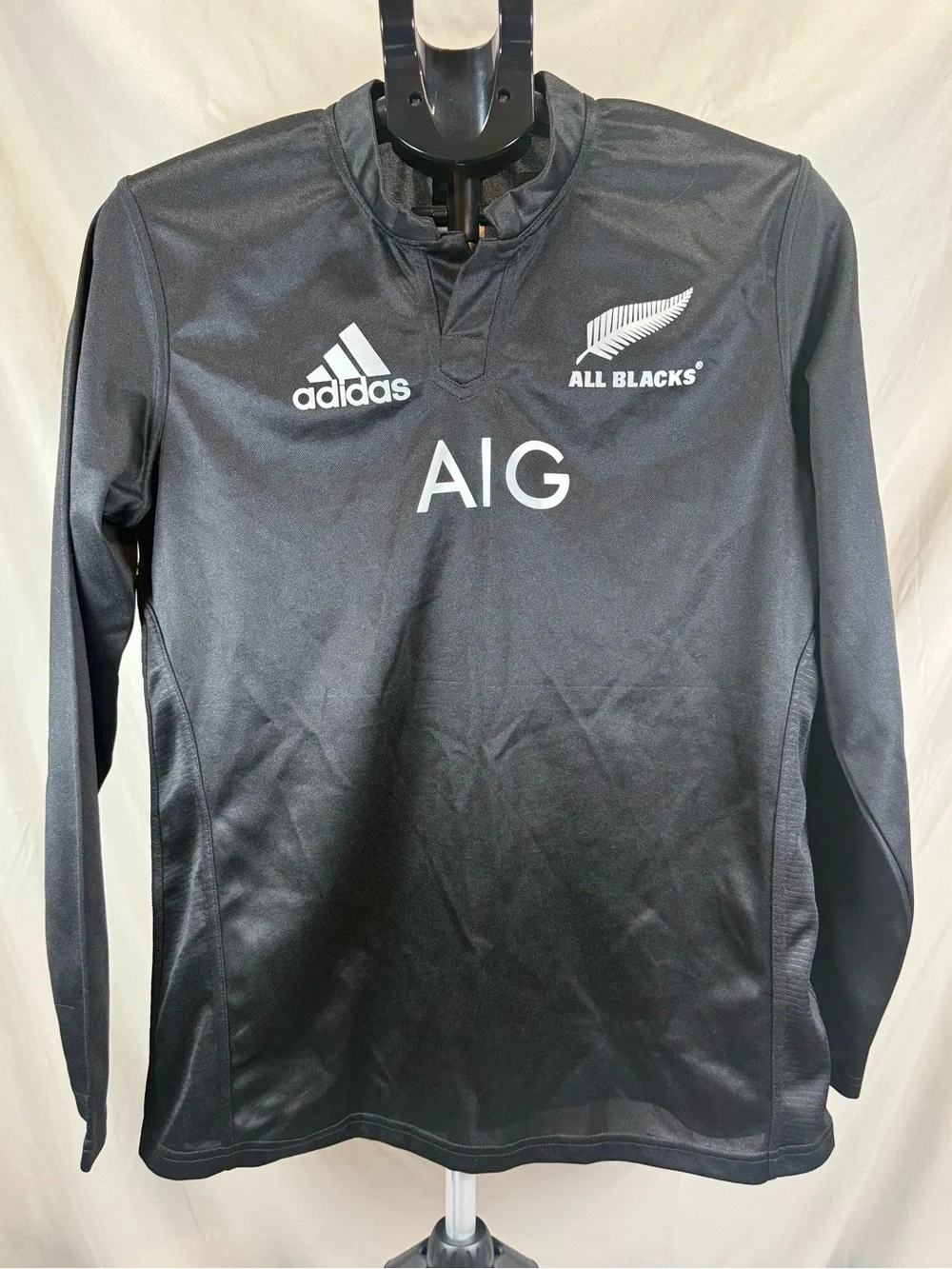 Adidas New Zealand All Blacks AIG Rugby Jersey Long Sleeve Black- Large